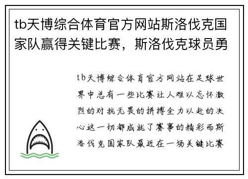 tb天博综合体育官方网站斯洛伐克国家队赢得关键比赛，斯洛伐克球员勇敢前行 - 副本