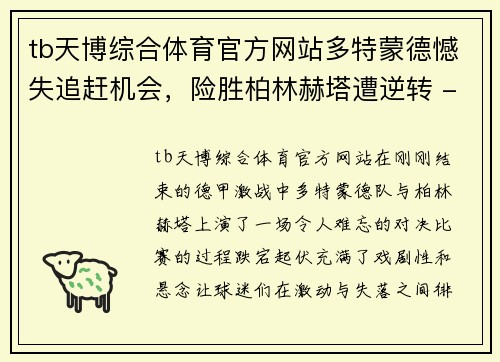 tb天博综合体育官方网站多特蒙德憾失追赶机会，险胜柏林赫塔遭逆转 - 副本